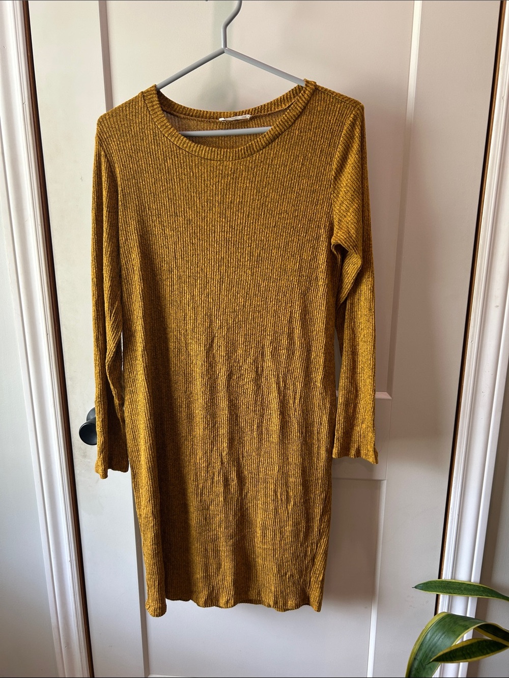 Hello MIZ Ribbed Long Sleeve Dress in Mustard